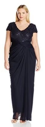 Plus Size Cap Sleeve Sequin and Lace Bodice Draped Gown