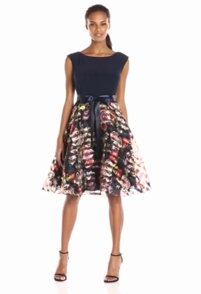 Womens-Knit-Top-Printed-Organza-Party-Dress